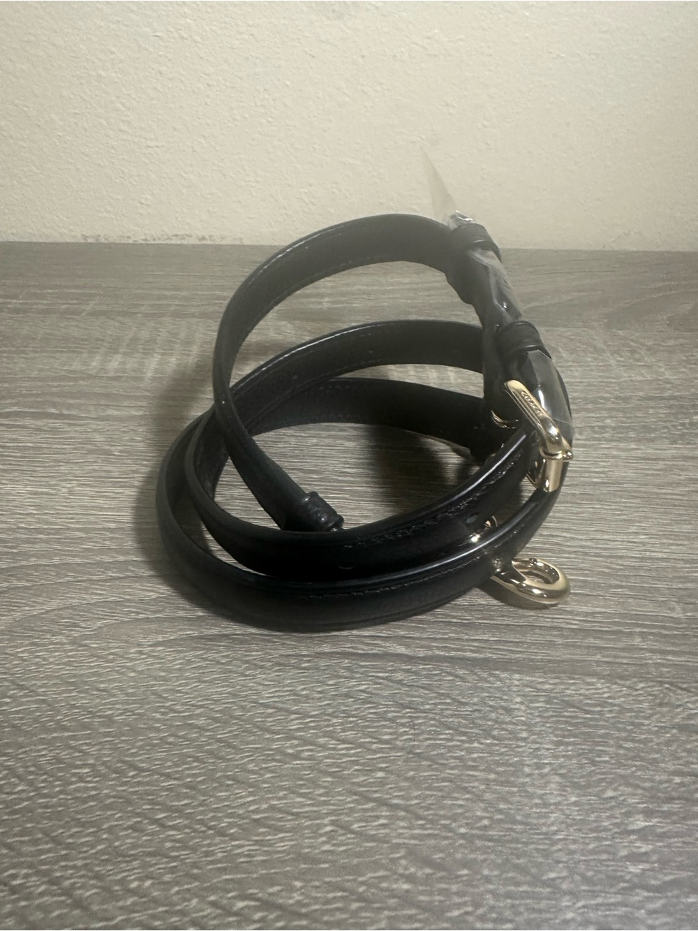 Coach Black Leather bag Strap with Gold Hardware, 27-37 inches